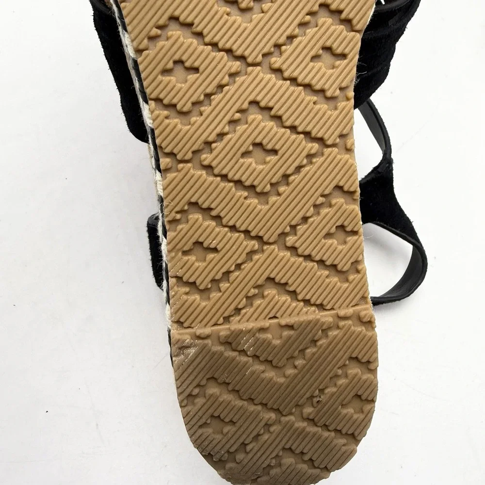 Zodiac Sandals Womens 10 M Paola Black Leather Wedge Espadrilles Cork Wedge